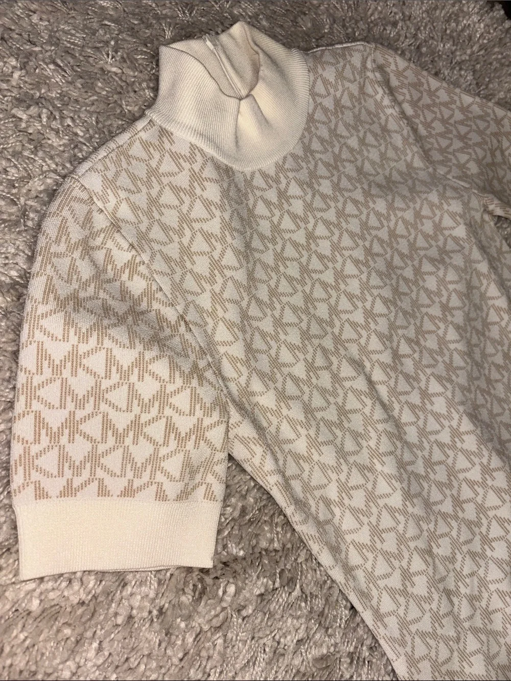 Michael Kors Cream & Beige Logo Knit Mini Dress